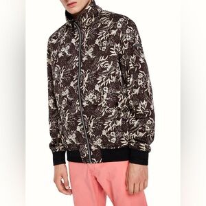 Scotch & Soda Tropical Print Brown Nylon Harrington Jacket Size Small